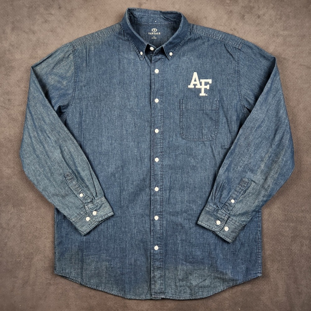 Air Force Academy Vantage Denim Shirt Mens XL Blue‎ Long Sleeve Button Up